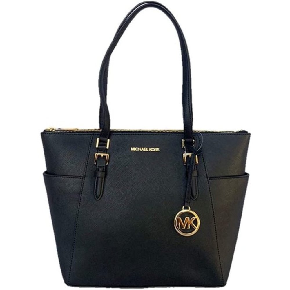 Michael Kors Charlotte Large Top Zip Tote Saffiano Leather in Black